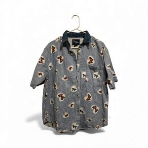 Vintage 90s Classic Butterfly Heart Tacky Button-Up Shirt - Medium